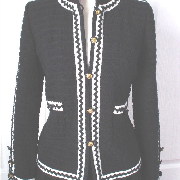 Vintage ADOLFO Black Wool Boucle Jacket+ Pleated Skirt Suit Saks Fifth Ave 36 - Picture 3 of 16